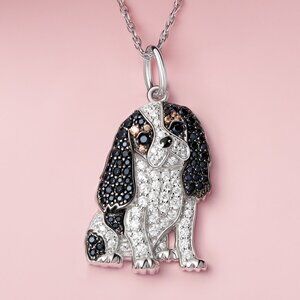 Cavalier King Charles Sterling Silver Pendant Cubic Zironia Crystal Necklace